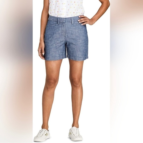 Lands End Women’s Mid-rise Evening Sky Chambray Shorts - Picture 4 of 7
